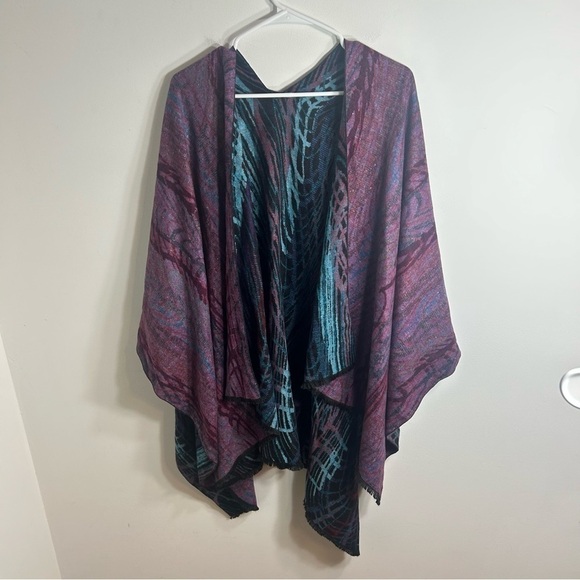 Reversible Kimono Poncho Purple Blue Caftan One Size Boho - Picture 5 of 5